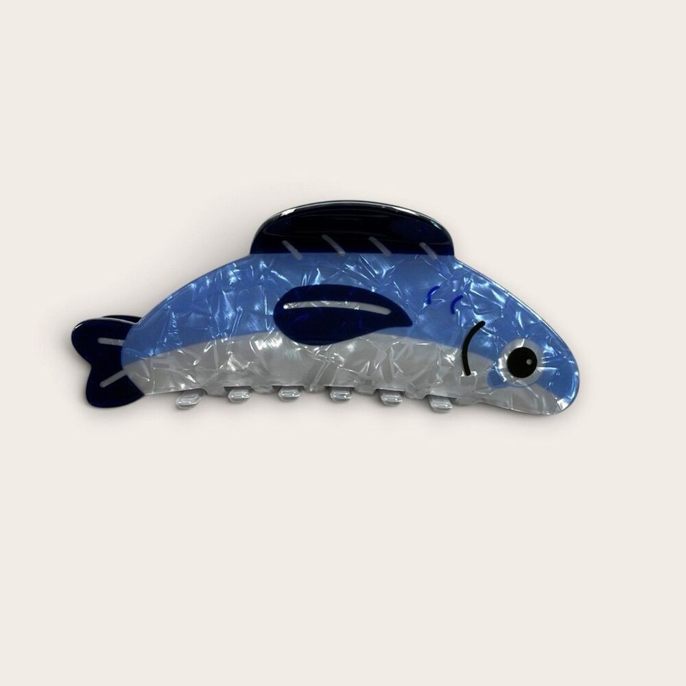 Sardine Fish Claw Hair Clip Blue Acetate Cartoon 4" New